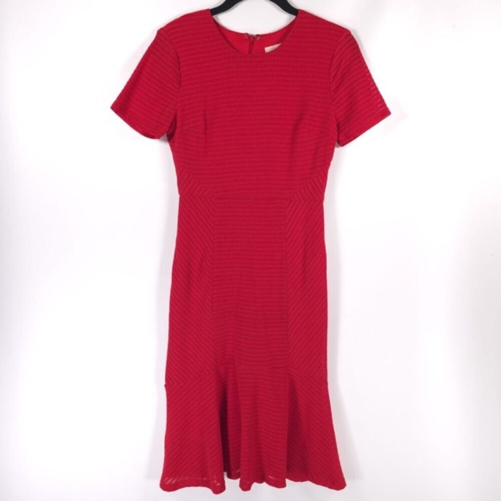 Anthropologie Hutch Rowan Red Ribbed Knit Flounced Hem MADE IN‎ USA Dress XS/P